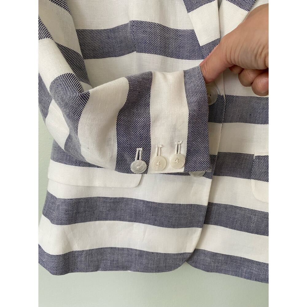 Banana Republic Women's Linen Blend Striped Blue White Nautical Blazer Jacket - Picture 4 of 10